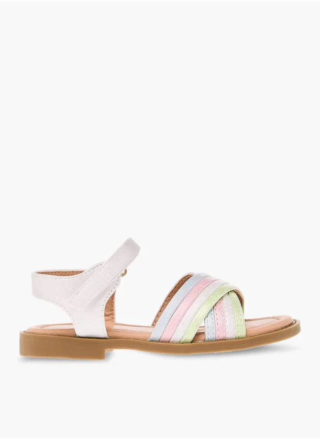 جونيورز Girls Colourblock Cross Strap Sandals With Hook And Loop Closure