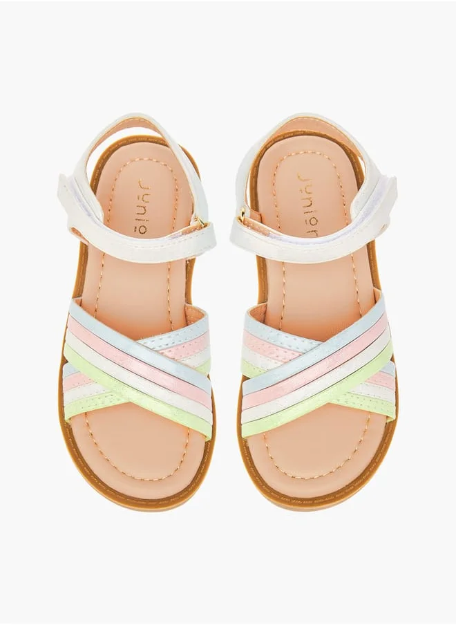 جونيورز Girls Colourblock Cross Strap Sandals With Hook And Loop Closure