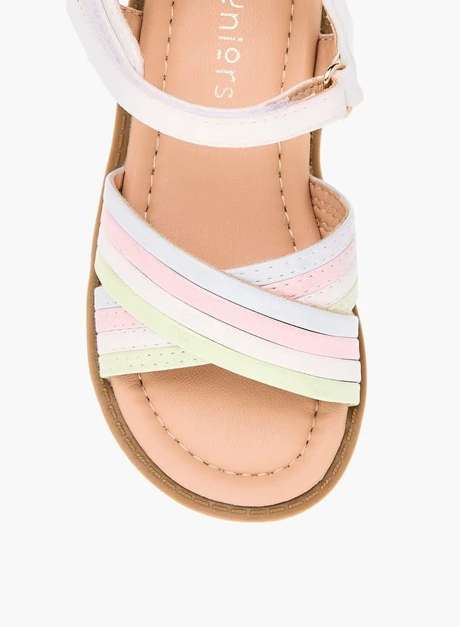 JUNIORS Girls Colourblock Cross Strap Sandals With Hook And Loop Closure
