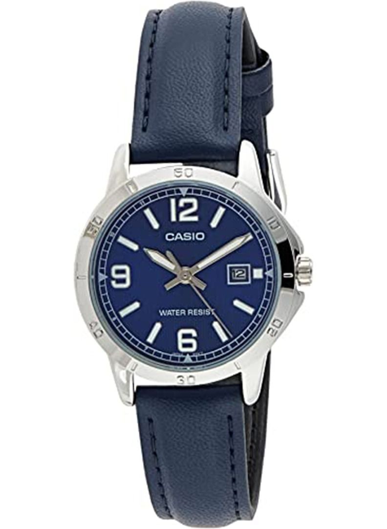 CASIO Women's Leather Round Shape Analog Watch LTP-V004L-2BUDF - 35 mm - Blue - Image 1