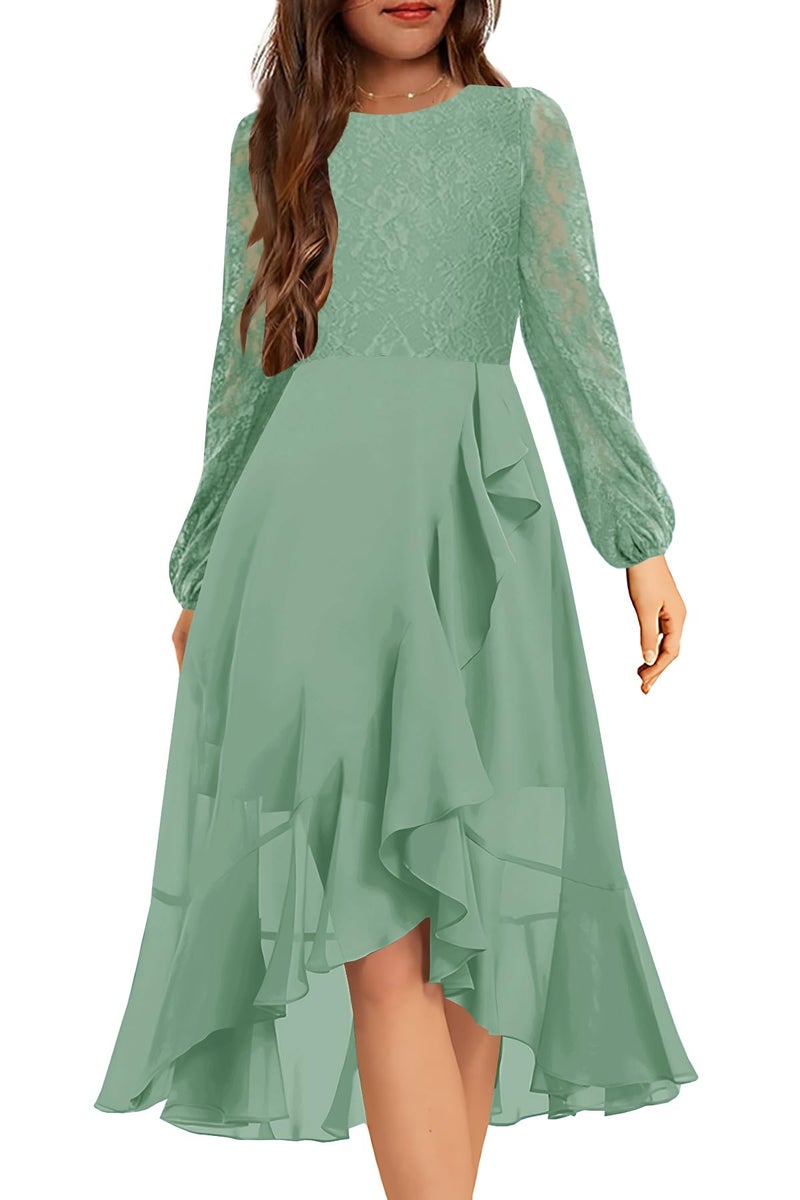 HOSIKA Girls Long Sleeve Fall Dress Floral Lace Wedding Guest Flower Girls Dresses for 6-12 Years - Image 1