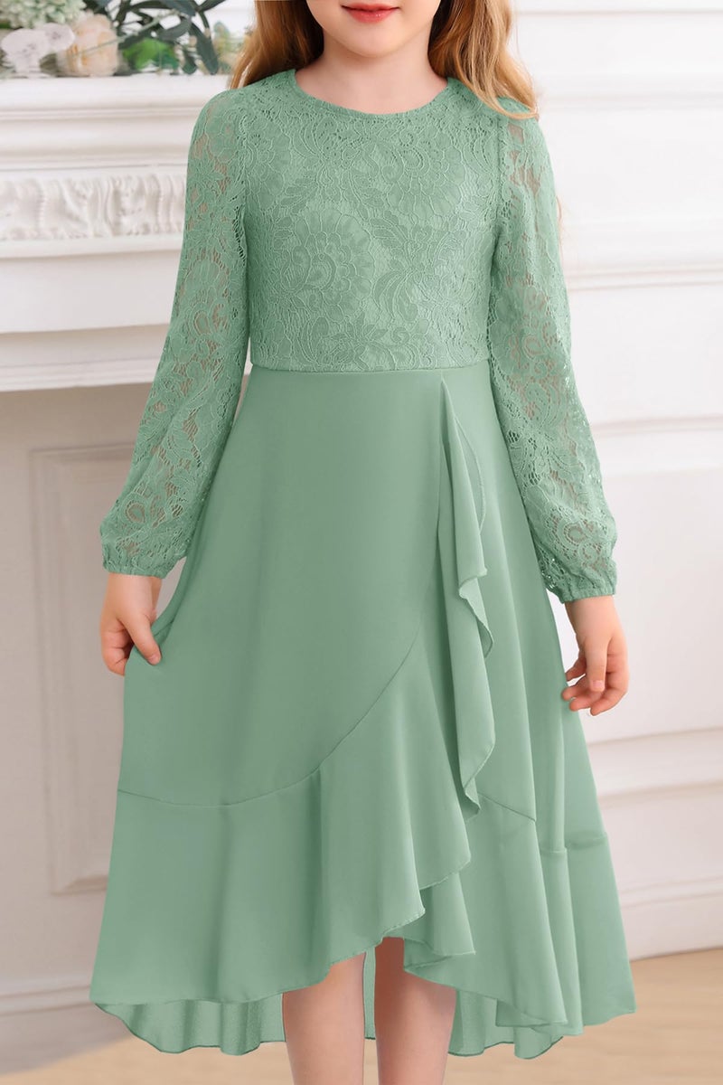 HOSIKA Girls Long Sleeve Fall Dress Floral Lace Wedding Guest Flower Girls Dresses for 6-12 Years - Image 2