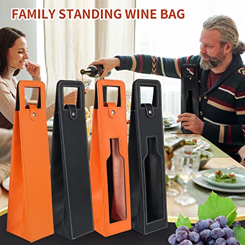ROSTELACK Leather Wine Gift Bag 16.1x3.5x3.5 in, Wines Gifts Tote Bag, Reusable Metal Clasp Gift Wine Bag, Portable Wines Protector for Parties, Birthdays, Weddings, Father'S Day and Various Holidays (H-BK) - Image 4