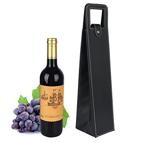 ROSTELACK Leather Wine Gift Bag 16.1x3.5x3.5 in, Wines Gifts Tote Bag, Reusable Metal Clasp Gift Wine Bag, Portable Wines Protector for Parties, Birthdays, Weddings, Father'S Day and Various Holidays (H-BK) - Image 1