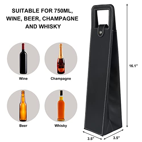 ROSTELACK Leather Wine Gift Bag 16.1x3.5x3.5 in, Wines Gifts Tote Bag, Reusable Metal Clasp Gift Wine Bag, Portable Wines Protector for Parties, Birthdays, Weddings, Father'S Day and Various Holidays (H-BK) - Image 3