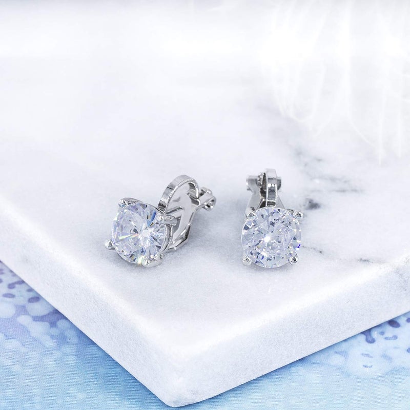 YOQUCOL 2 Pairs Clip On Earrings 8MM Cubic Zirconia Crystal Non Pierced Clip On Stud Earrings For Women - Image 5