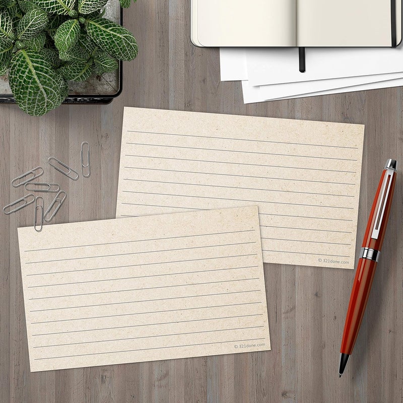 321Done Rustic Ruled Index Cards - Made in USA – Small 3x5 (Set of 50), Kraft Tan, Narrow-Ruled Lined Notecards Double-Sided, Thick Heavy Duty Cardstock, Simple Cute Pretty Note Cards with Lines - Image 3