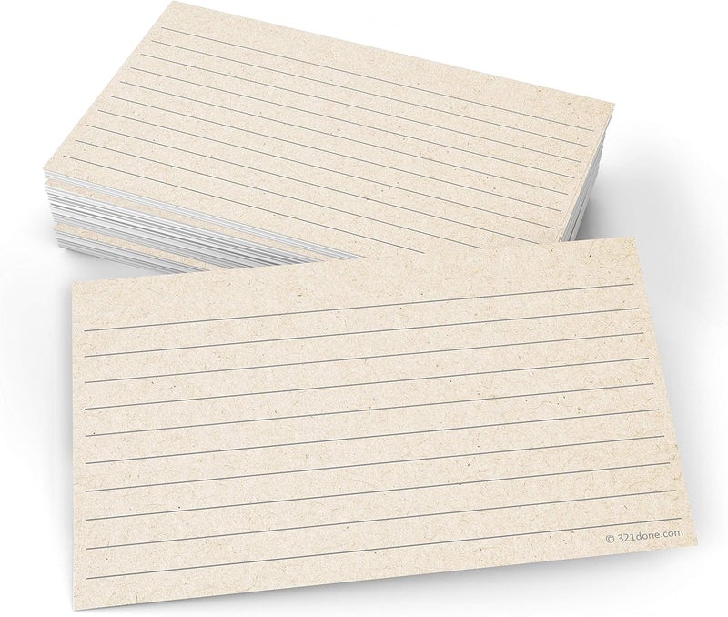 321Done Rustic Ruled Index Cards - Made in USA – Small 3x5 (Set of 50), Kraft Tan, Narrow-Ruled Lined Notecards Double-Sided, Thick Heavy Duty Cardstock, Simple Cute Pretty Note Cards with Lines - Image 1