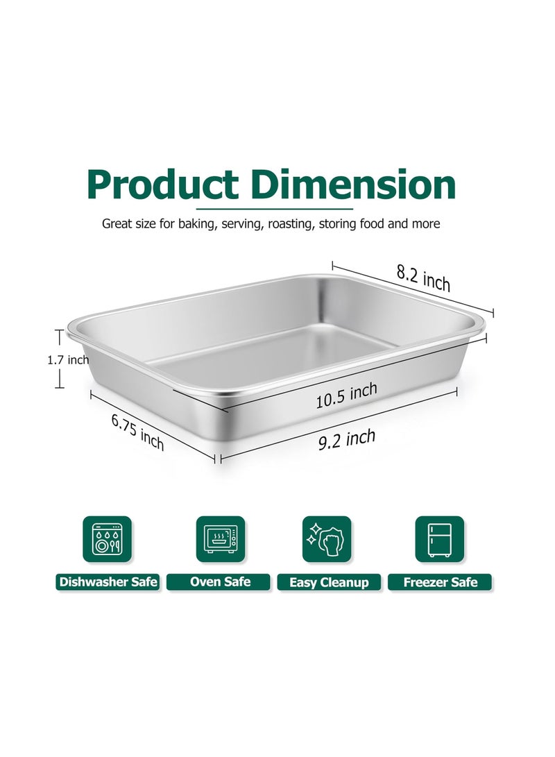 TeamFar Lasagna Pan, 10.6 x 8.3 x 1.7inch Stainless Steel Rectangular Cake Brownie Pan Casserole Baking Dish, Compact for Toaster Oven, Non Toxic & Healthy, Brushed Finish & Easy Clean-Dishwasher Safe - Image 2