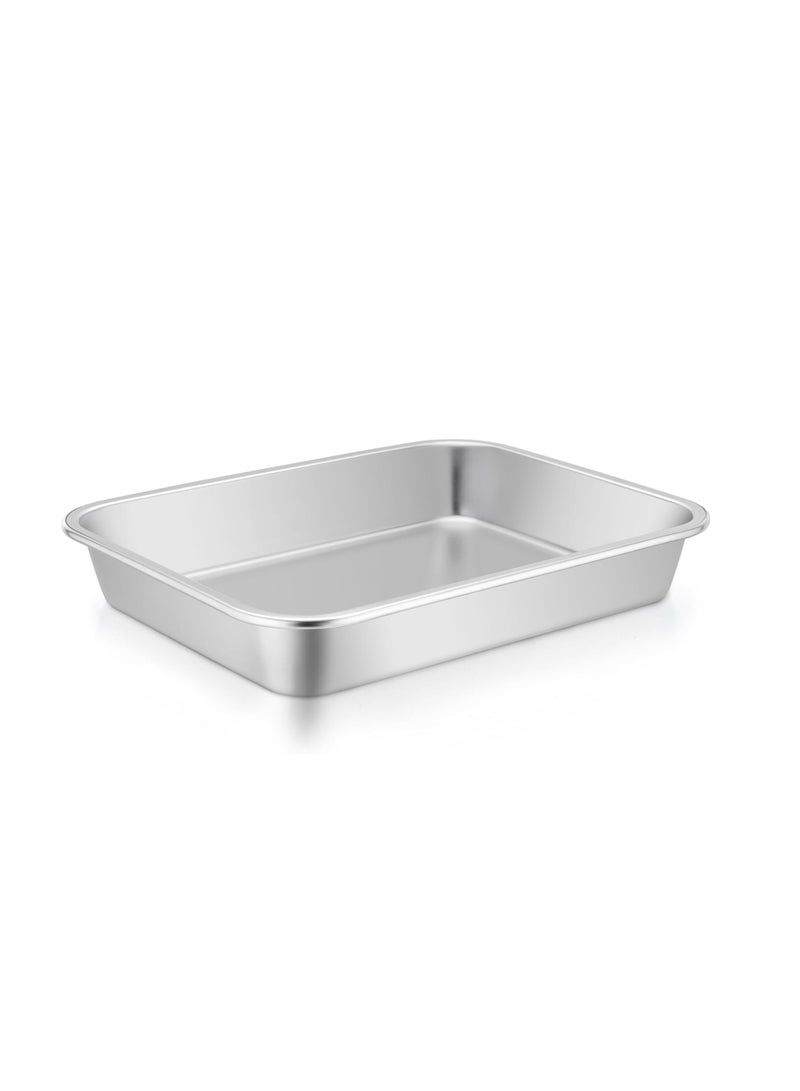 TeamFar Lasagna Pan, 10.6 x 8.3 x 1.7inch Stainless Steel Rectangular Cake Brownie Pan Casserole Baking Dish, Compact for Toaster Oven, Non Toxic & Healthy, Brushed Finish & Easy Clean-Dishwasher Safe - Image 1