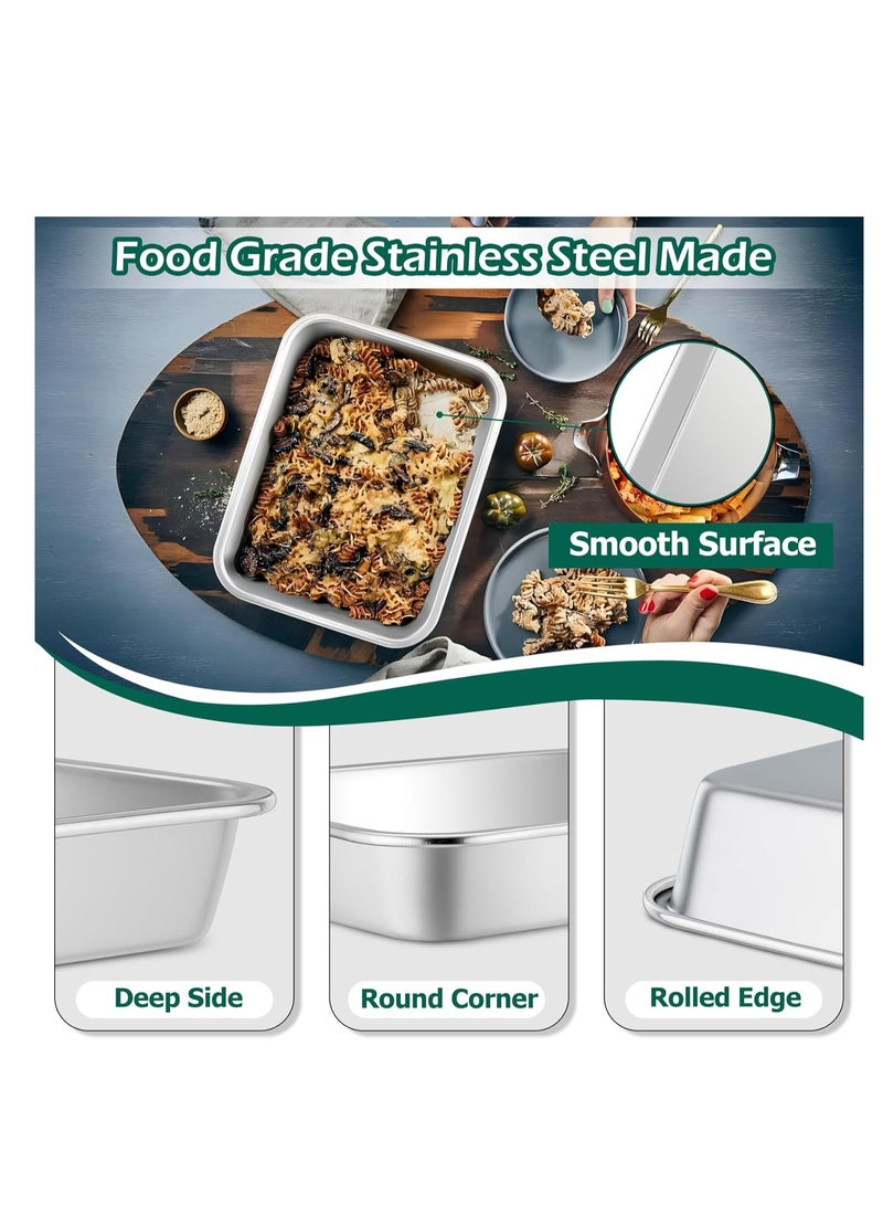 TeamFar Lasagna Pan, 10.6 x 8.3 x 1.7inch Stainless Steel Rectangular Cake Brownie Pan Casserole Baking Dish, Compact for Toaster Oven, Non Toxic & Healthy, Brushed Finish & Easy Clean-Dishwasher Safe - Image 3