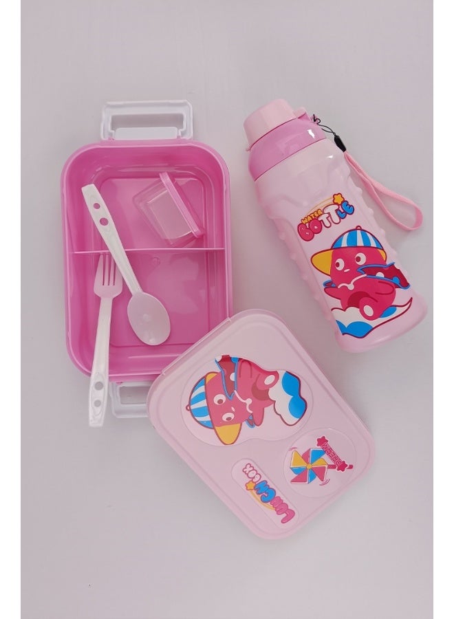 Toshionics 1L Portable Plastic Bento Lunch Box Set with Cute Cartoon Design, Water Tumbler , Spoon and Fork, Sauce Container with 2 Compartments BPA-Free and Lightweight Food Box for Kids – Ideal use in Home and Travel, Daycare, Preschool and Back to School Lunchbox – 17x12x5 cm - Image 2