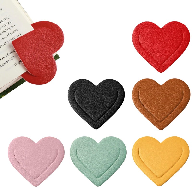 Winjeto 6 Pieces Leather Heart Bookmarks, Cute Corner Bookmark, Book Page Marker Clip Reading Gifts for Women Teachers Students, Book Lovers Accessories for School Office Home Supplies - Image 1