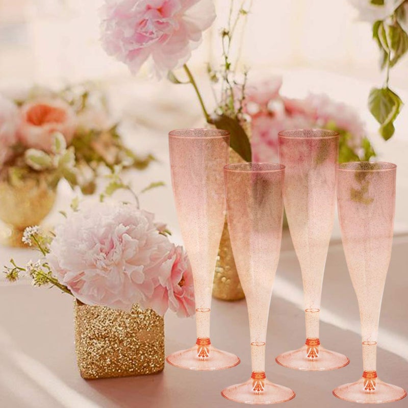 Homy Feel Rose Gold Glitter Plastic Champagne Flutes 30 Pack, 6.5 OZ Disposable Plastic Wine Glasses, Reusable Champagne Glasses, Mimosa Bar Glasses for Bridal Shower Birthday New Year Christmas - Image 5