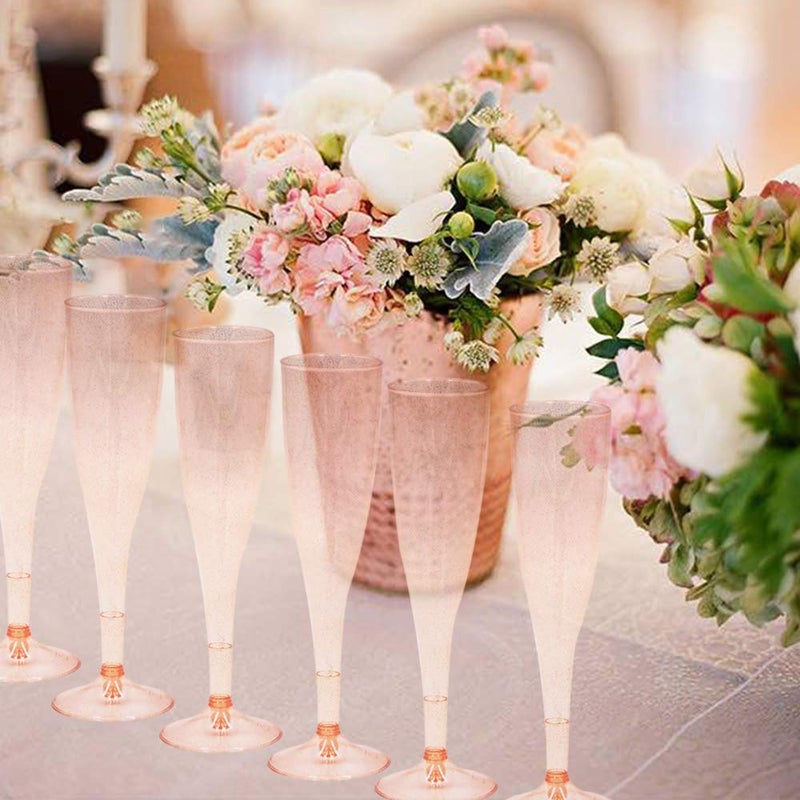 Homy Feel Rose Gold Glitter Plastic Champagne Flutes 30 Pack, 6.5 OZ Disposable Plastic Wine Glasses, Reusable Champagne Glasses, Mimosa Bar Glasses for Bridal Shower Birthday New Year Christmas - Image 3