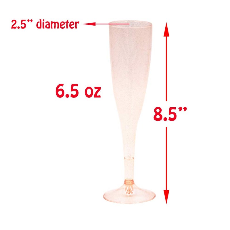 Homy Feel Rose Gold Glitter Plastic Champagne Flutes 30 Pack, 6.5 OZ Disposable Plastic Wine Glasses, Reusable Champagne Glasses, Mimosa Bar Glasses for Bridal Shower Birthday New Year Christmas - Image 2