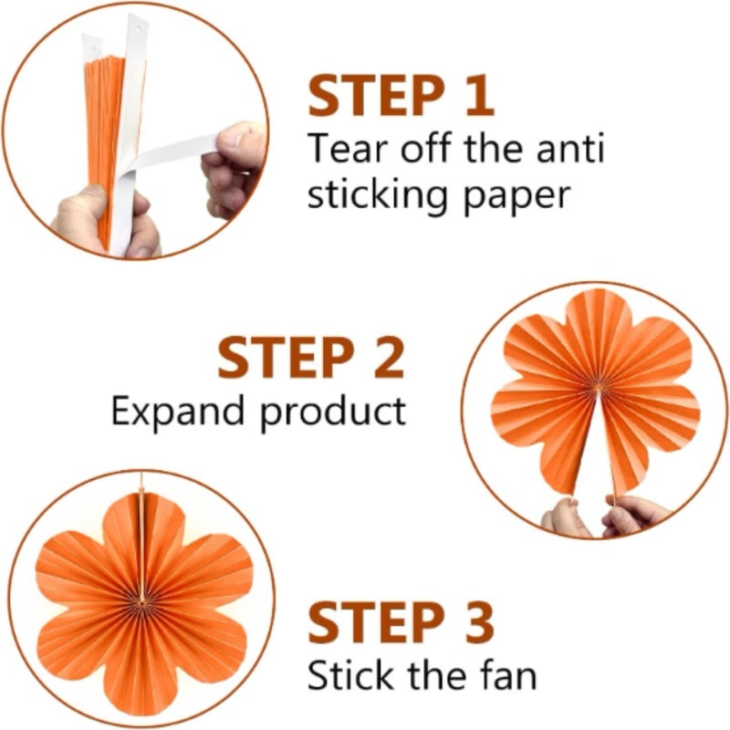 Flower pattern paper fan ornament (pink, red, orange) 9PC - Image 2