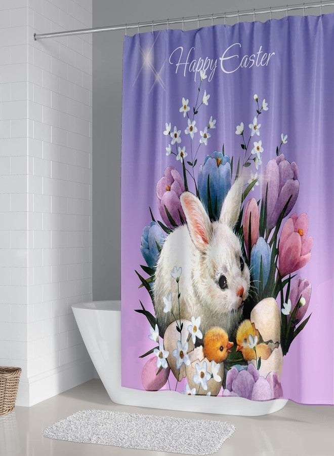 DDS-DUDES 4Pcs Easter Shower Curtain Sets，Funny Rabbit Easter and Blue Eggs for Bathroom Decor，Happy Easter Rabbit Waterproof Fabric Curtains with Hooks 71x71 inches (Colour F) - Image 2