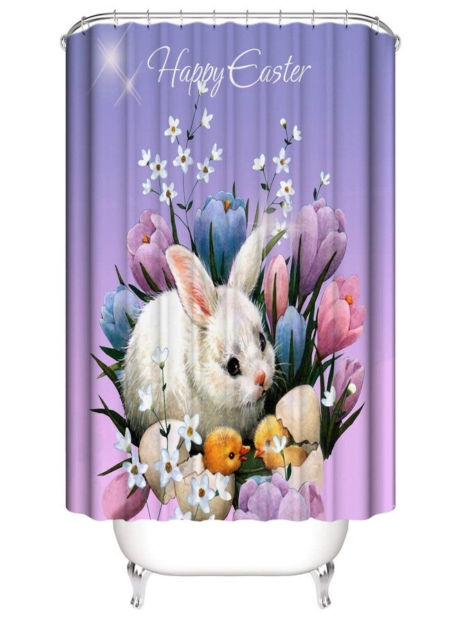 DDS-DUDES 4Pcs Easter Shower Curtain Sets，Funny Rabbit Easter and Blue Eggs for Bathroom Decor，Happy Easter Rabbit Waterproof Fabric Curtains with Hooks 71x71 inches (Colour F) - Image 4