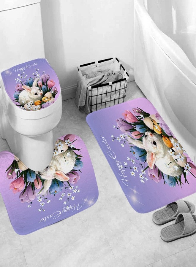 DDS-DUDES 4Pcs Easter Shower Curtain Sets，Funny Rabbit Easter and Blue Eggs for Bathroom Decor，Happy Easter Rabbit Waterproof Fabric Curtains with Hooks 71x71 inches (Colour F) - Image 3