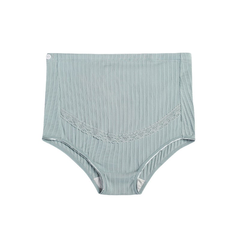 Breathable High-Waist Maternity Underwear Adjustable Lace Cotton Bean paste  - Image 5