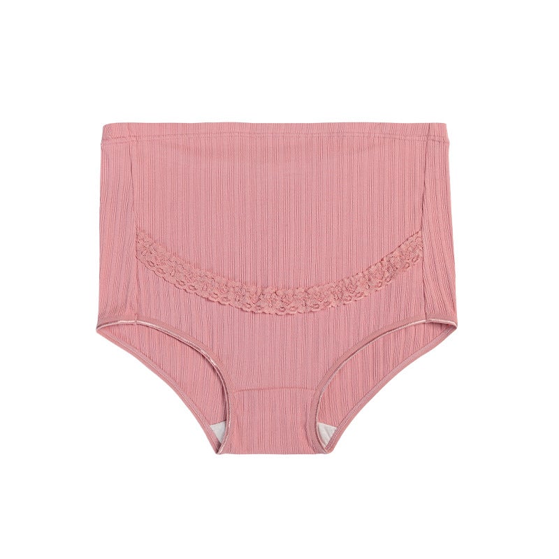 Breathable High-Waist Maternity Underwear Adjustable Lace Cotton Bean paste  - Image 1