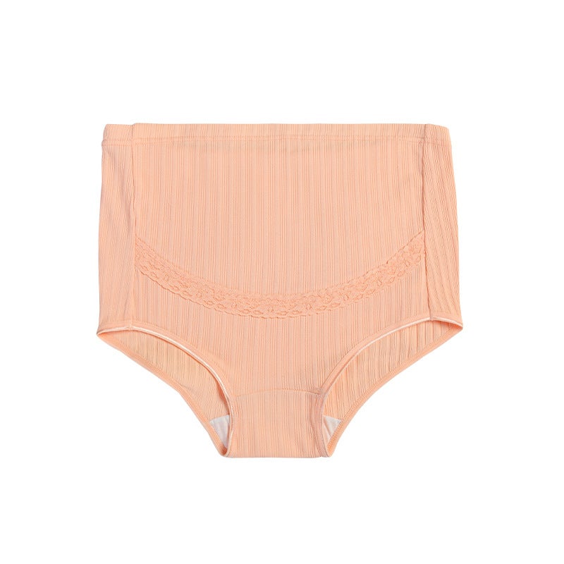 Breathable High-Waist Maternity Underwear Adjustable Lace Cotton Bean paste  - Image 3
