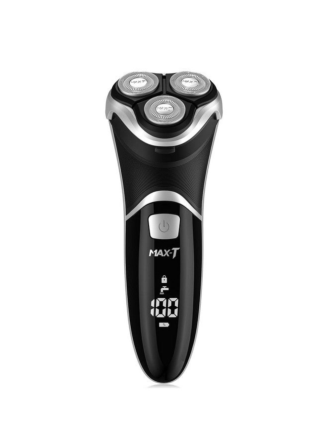 MAX-T Men's Electric Shaver - Corded and Cordless Rechargeable 3D Rotary Shaver Razor for Men with Pop-up Sideburn Trimmer Wet and Dry Painless 100-240V Black (Metal Black) - Image 1