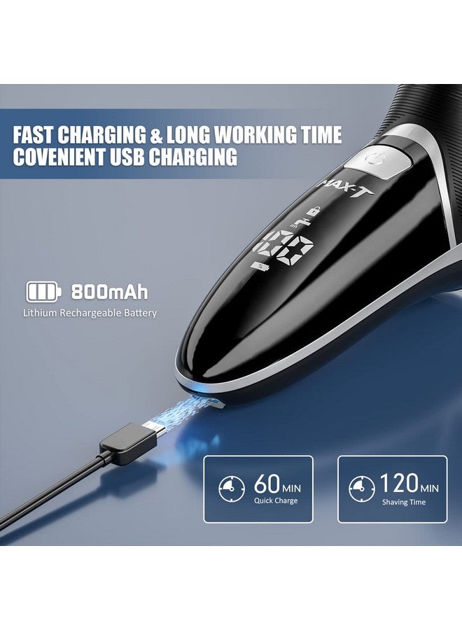 MAX-T Men's Electric Shaver - Corded and Cordless Rechargeable 3D Rotary Shaver Razor for Men with Pop-up Sideburn Trimmer Wet and Dry Painless 100-240V Black (Metal Black) - Image 3