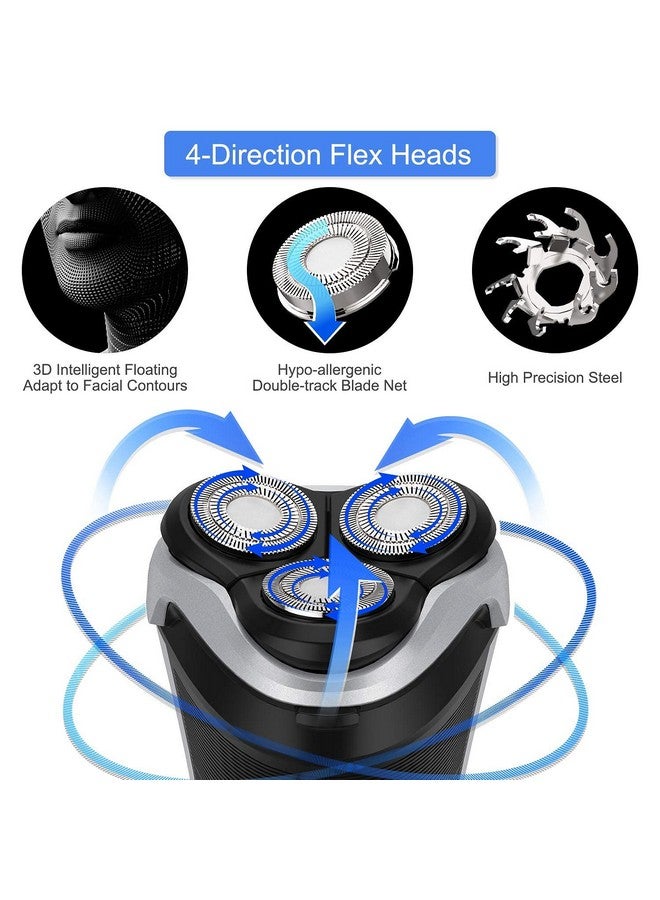 MAX-T Men's Electric Shaver - Corded and Cordless Rechargeable 3D Rotary Shaver Razor for Men with Pop-up Sideburn Trimmer Wet and Dry Painless 100-240V Black (Metal Black) - Image 2