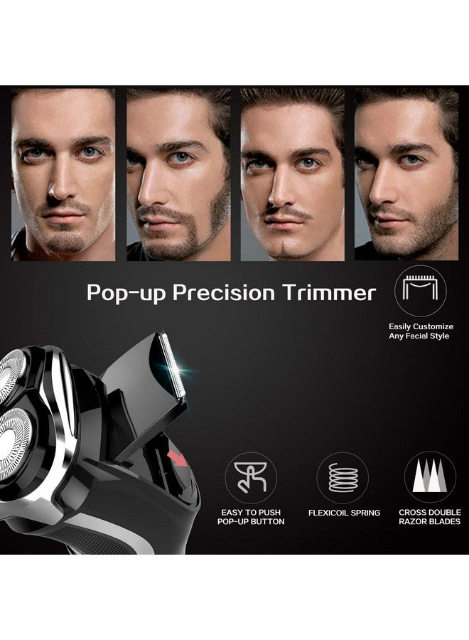 MAX-T Men's Electric Shaver - Corded and Cordless Rechargeable 3D Rotary Shaver Razor for Men with Pop-up Sideburn Trimmer Wet and Dry Painless 100-240V Black (Metal Black) - Image 4
