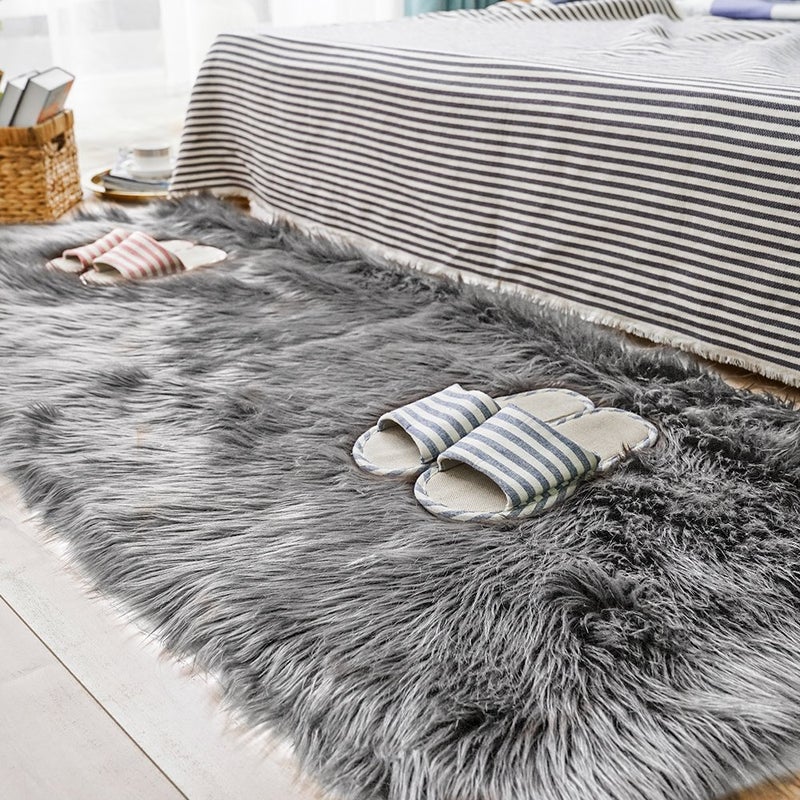 Carvapet Luxury Soft Faux Sheepskin Area Rug  Plush Bedside  Living Room Rug 23x5 Gray MultiUse Sofa Cover  Seat Pad