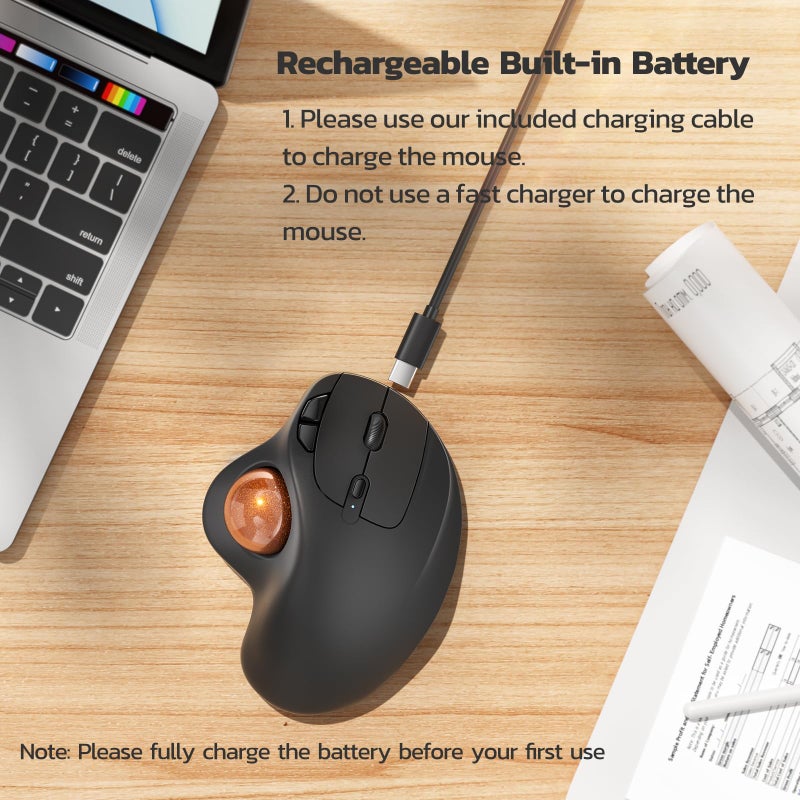 Nulea M501 Wireless Trackball Mouse, Rechargeable Ergonomic, Easy Thumb Control, Precise & Smooth Tracking, 3 Device Connection (Bluetooth or USB Receiver), Compatible for PC, Laptop, Mac (H-DOrange) - Image 3