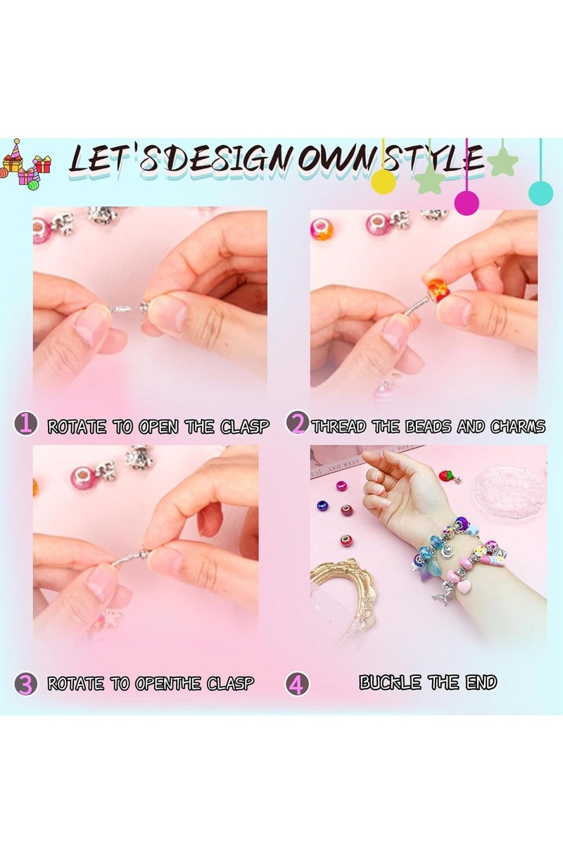Bracelet Making Kit for Girls 76PCs Charm Bracelets Kit with Jewelry Box Jewelry Charms Bracelets for DIY Craft Jewelry Gift for Adults and Kids Present For 8-12 Year Old Girl - Image 5