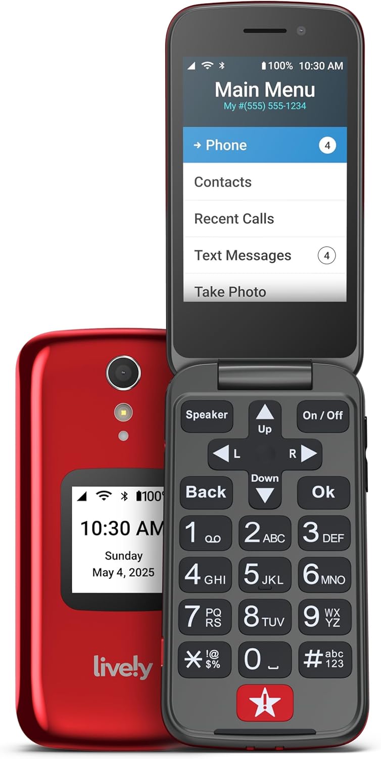 Lively Jitterbug Flip2 - Flip Cell Phone for Seniors - Not Compatible with Other Wireless Carriers - Must Be Activated with Phone Plan - Red Flip Phone - Image 1