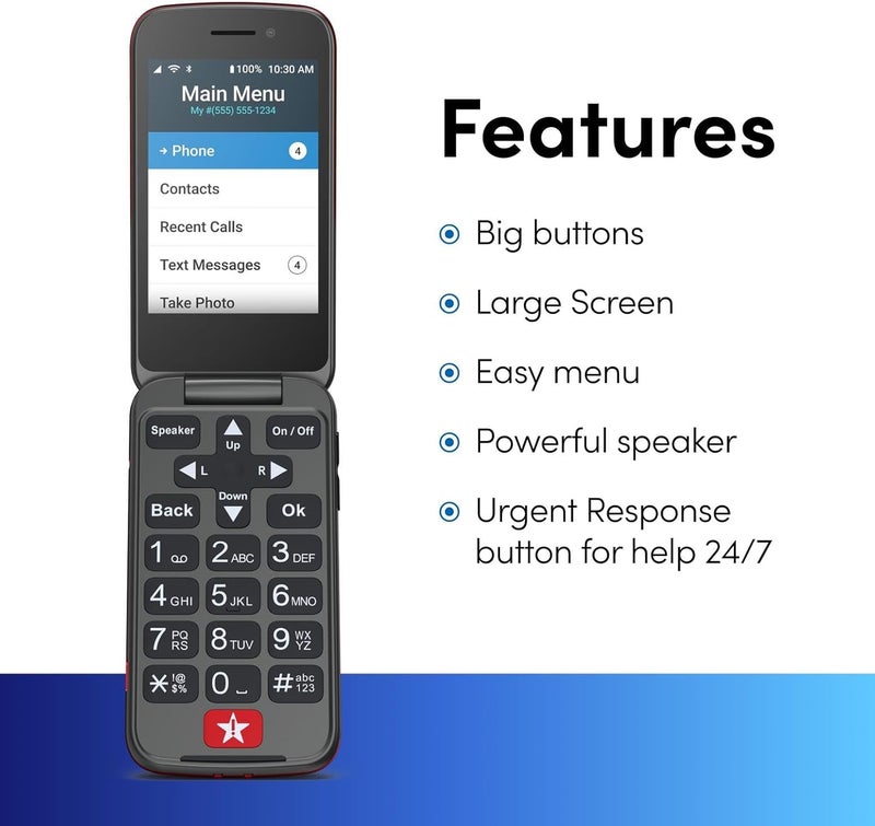 Lively جيترباج فليب2 - هاتف فليب للمتقاعدين - غير متوافق مع شركات الاتصالات الأخرى - يجب تفعيله مع خطة الهاتف - هاتف فليب أحمر - Image 2