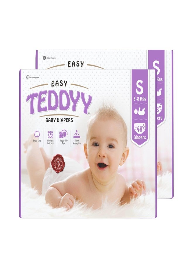 TEDDYY Easy Baby Diapers (White, 1-2 Months/Small) - 96 Counts - Image 1