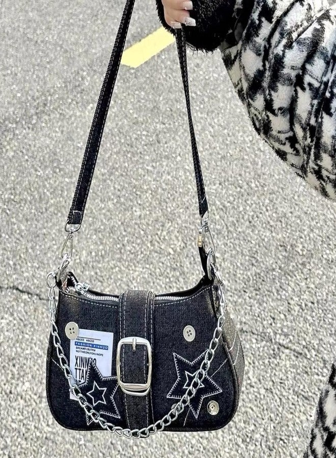 HIQUAY Grunge Hobo Bag Fairy Grunge Shoulder Bag Y2K Vintage Crossbody Bag for Women (Black) - Image 2