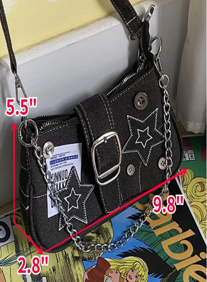 HIQUAY Grunge Hobo Bag Fairy Grunge Shoulder Bag Y2K Vintage Crossbody Bag for Women (Black) - Image 4