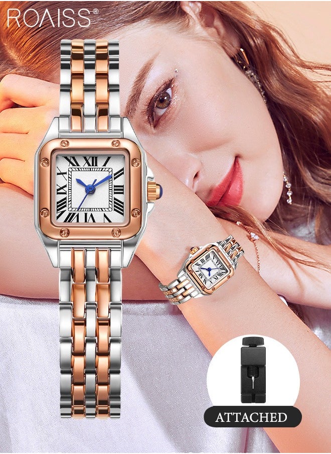 roaiss - Women's Alloy Strap Quartz Watch Analog Display Small Square Roman Numerals Dial Waterproof Fashion Wristwatch as Gift for Ladies - Image 1
