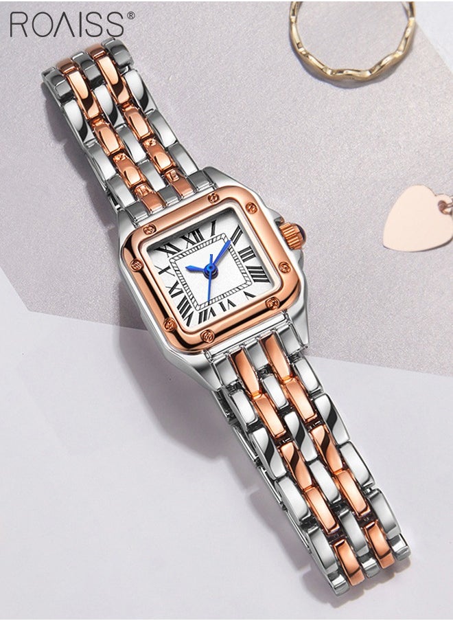 roaiss - Women's Alloy Strap Quartz Watch Analog Display Small Square Roman Numerals Dial Waterproof Fashion Wristwatch as Gift for Ladies - Image 1