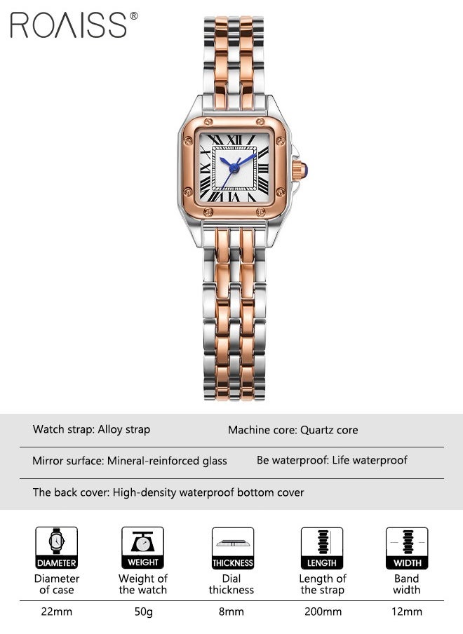 roaiss - Women's Alloy Strap Quartz Watch Analog Display Small Square Roman Numerals Dial Waterproof Fashion Wristwatch as Gift for Ladies - Image 1