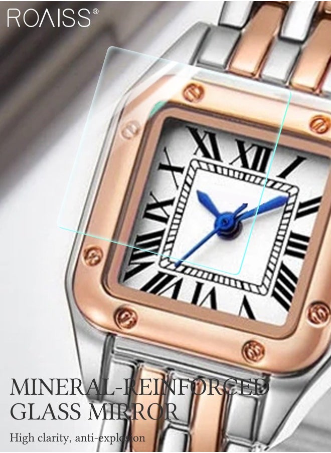 roaiss - Women's Alloy Strap Quartz Watch Analog Display Small Square Roman Numerals Dial Waterproof Fashion Wristwatch as Gift for Ladies - Image 1