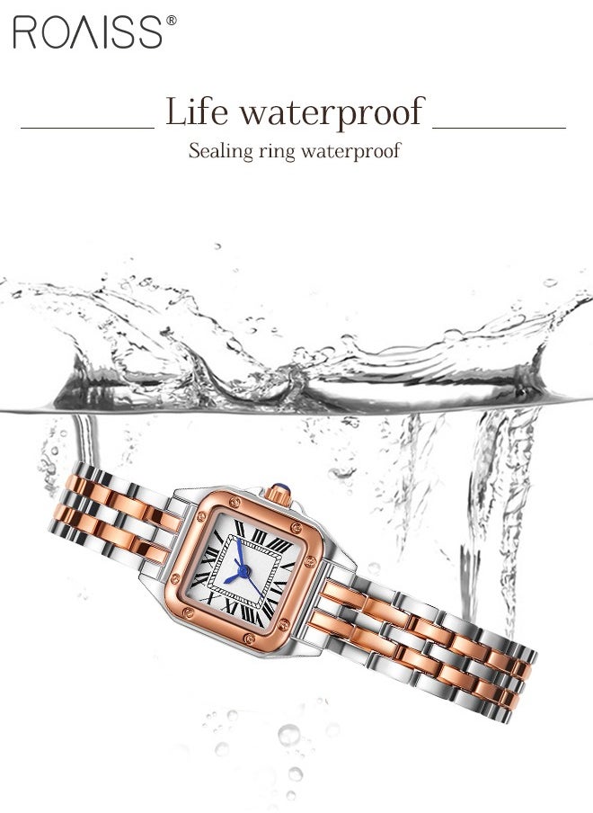 roaiss - Women's Alloy Strap Quartz Watch Analog Display Small Square Roman Numerals Dial Waterproof Fashion Wristwatch as Gift for Ladies - Image 1