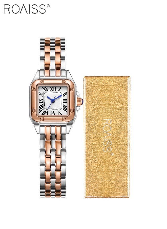 roaiss - Women's Alloy Strap Quartz Watch Analog Display Small Square Roman Numerals Dial Waterproof Fashion Wristwatch as Gift for Ladies - Image 1