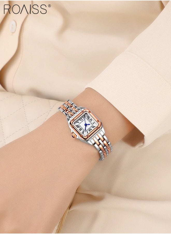 roaiss - Women's Alloy Strap Quartz Watch Analog Display Small Square Roman Numerals Dial Waterproof Fashion Wristwatch as Gift for Ladies - Image 1