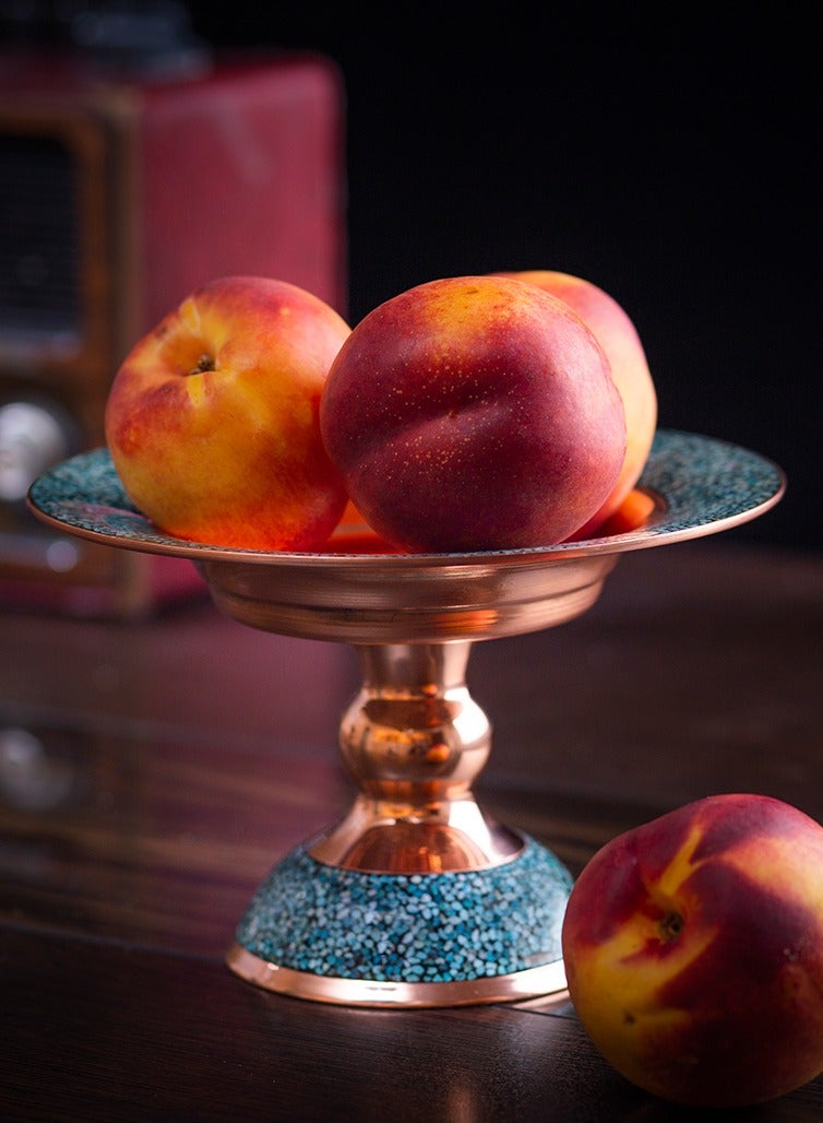 Aghajani Handcrafted Antique Turquoise and Copper Dessert Stand Tray, 12cm Vintage-Inspired Home Decor - Image 1