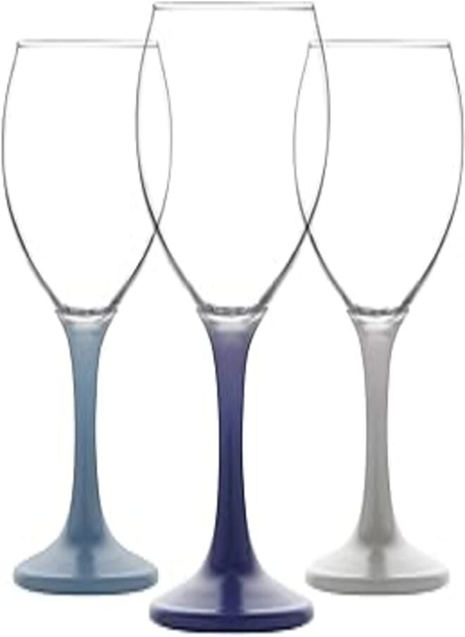 LAV LAV RUSTIC Blues Glass MIS 549/3 Colors / 210 cc - 2.50 Oz / 3 Pcs/Elegant design, Trusted Brand, Attractive shape of Sparkling Drink, Smoothies, Juices, Cocktails/High Quality Materials 