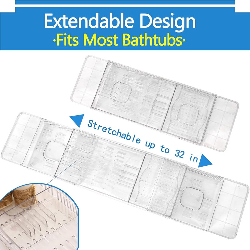 Baosia Expandable Bathtub Tray,Clear Plastic Anti-Slip Bath Tub Shelf Caddy Tray,Luxury Bathtub & Bathroom Accessories for Relaxing Spa,Suitable for bathtubs with an Internal Width of up to 29.5 inch - Image 3