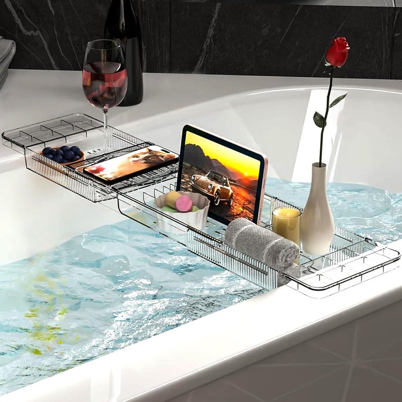 Baosia Expandable Bathtub Tray,Clear Plastic Anti-Slip Bath Tub Shelf Caddy Tray,Luxury Bathtub & Bathroom Accessories for Relaxing Spa,Suitable for bathtubs with an Internal Width of up to 29.5 inch - Image 1